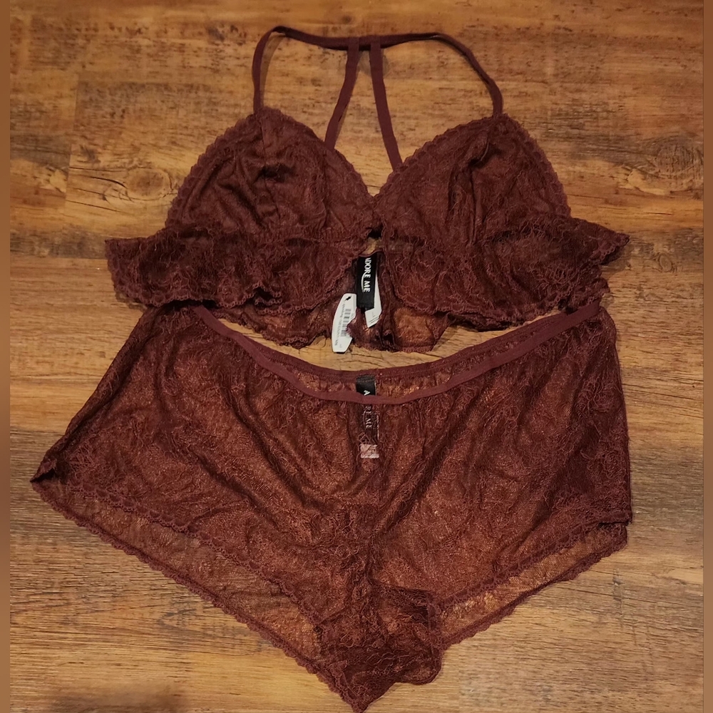 Adoreme Elegant Lace Bralette and Panty Set - Brown